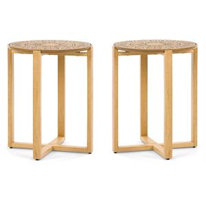 Home Square Wood End Table with Cross Style Base in Natural - Set of 2