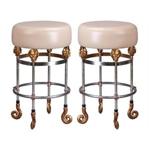 Home Square 26&quot Short Leather and Steel Bar Stool in Gold & Putty - Set of 2