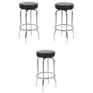 Home Square 29&quot Chrome Frame Bar Stool in Black Finish - Set of 3