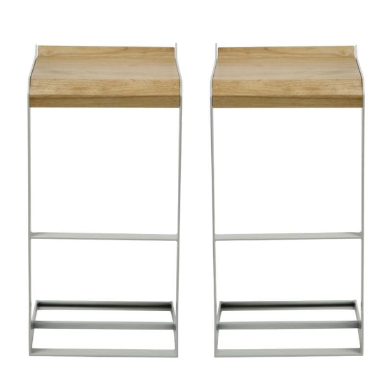 Home Square Wood and Steel Bar Stool in White Finish - Set of 2