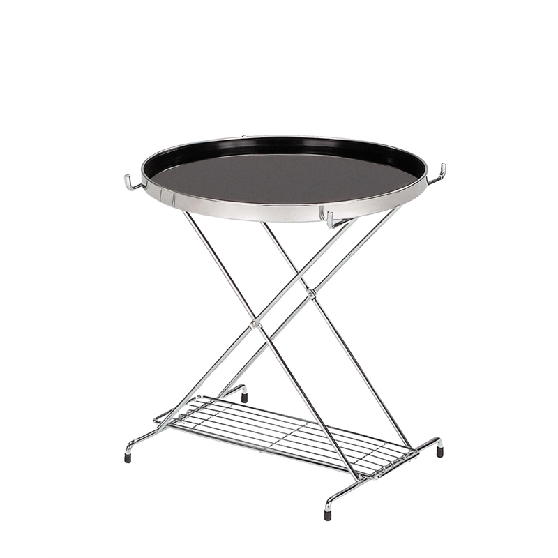 Home Square Contemporary Folding End Table in Black and Chrome - Set of 2