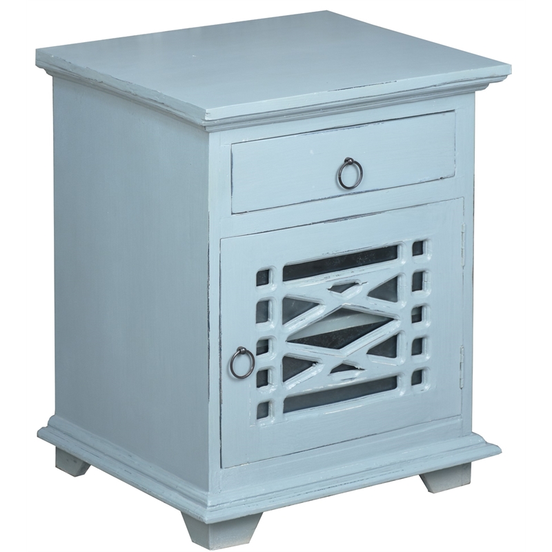 Home Square Solid Wood Side or Night Table in Distressed Beach Blue - Set of 2
