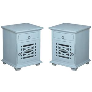 Home Square Solid Wood Side or Night Table in Distressed Beach Blue - Set of 2