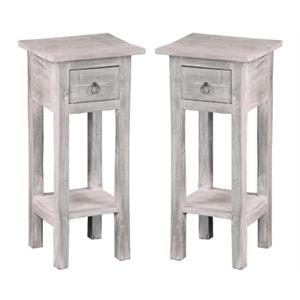 Home Square Cottage Narrow Wood Side Table in Distressed Light Gray - Set of 2