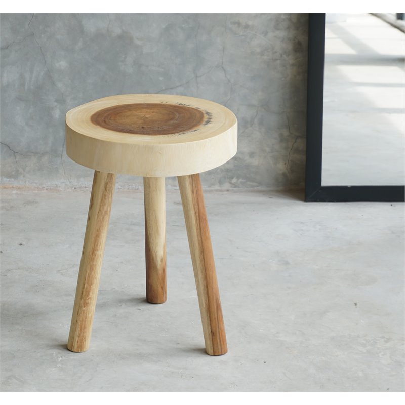 Home Square Durable Rain Wood Bar Stool in Natural - Set of 2
