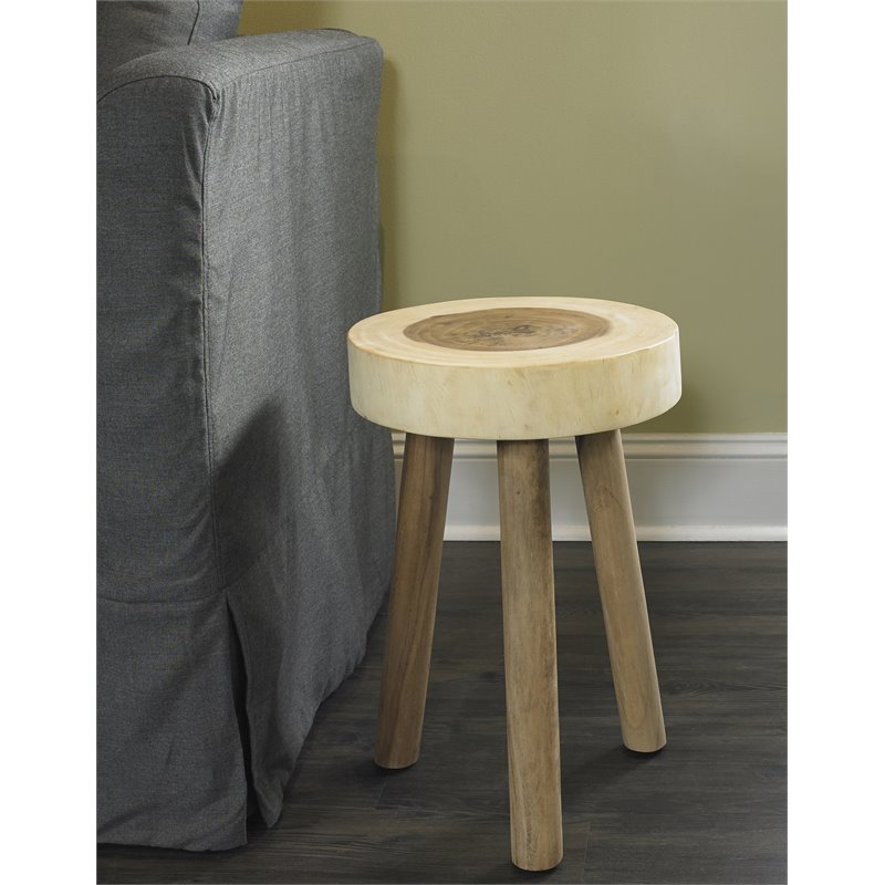 Home Square Durable Rain Wood Bar Stool in Natural - Set of 2