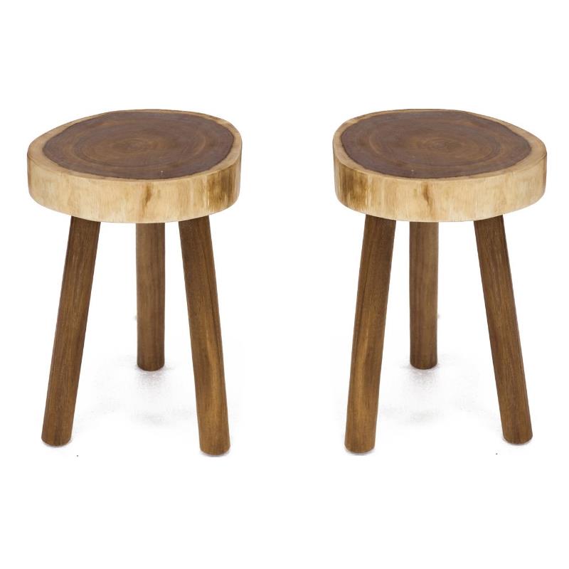 Home Square Durable Rain Wood Bar Stool in Natural - Set of 2