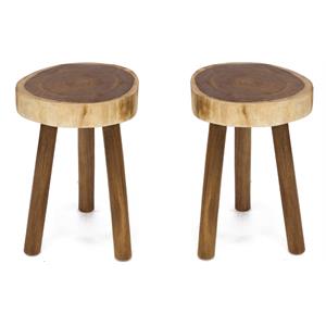 Home Square Durable Rain Wood Bar Stool in Natural - Set of 2