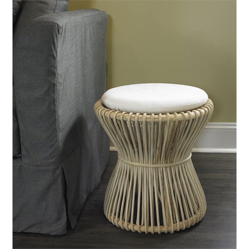 Home Square Rattan and Fabric Bar Stool in Natural - Set of 2