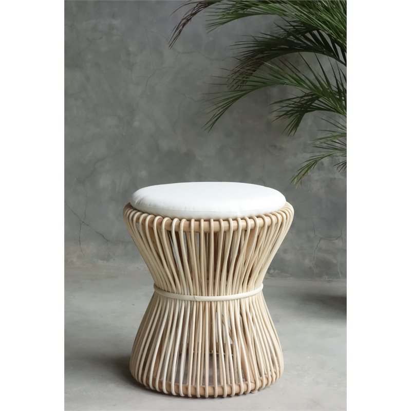 Home Square Rattan and Fabric Bar Stool in Natural - Set of 2