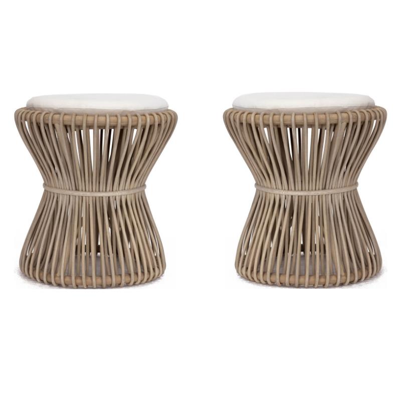 Home Square Rattan and Fabric Bar Stool in Natural - Set of 2
