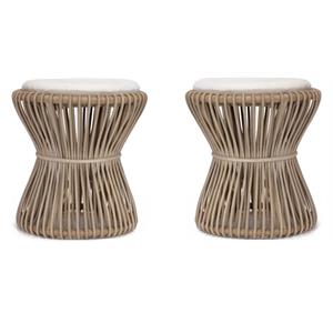 Home Square Rattan and Fabric Bar Stool in Natural - Set of 2