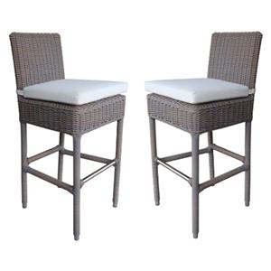 Home Square Wicker Patio Cushion Barstool in Kubu Gray - Set of 2