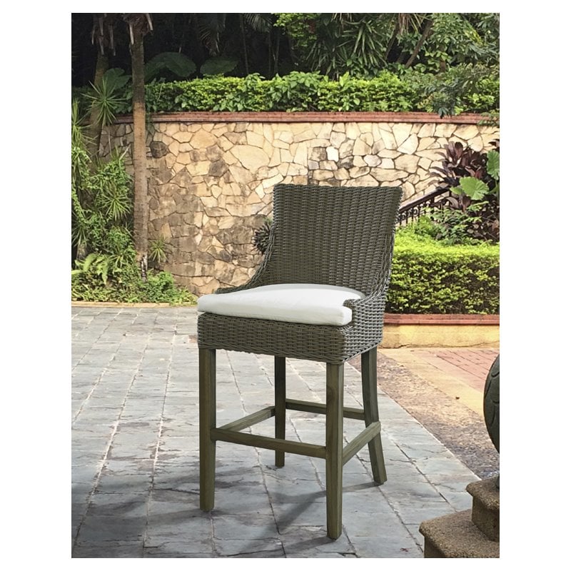 Home Square Wicker Patio Barstool in Kubu Gray Finish - Set of 2