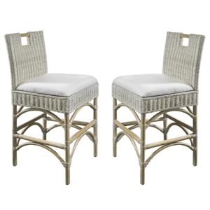 Home Square Rattan Counterstool in White Wash Finish - Set of 2