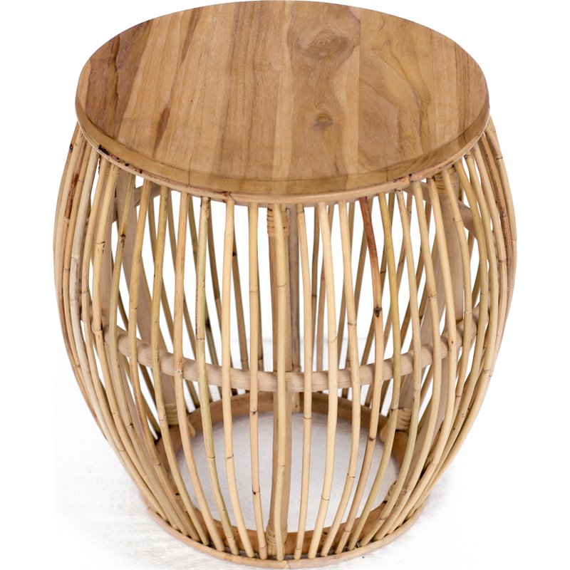 Home Square Durable Rattan Side Table in Natural Finish- Set of 2