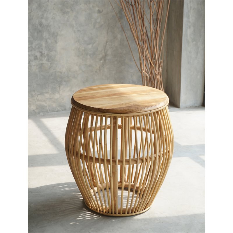 Home Square Durable Rattan Side Table in Natural Finish- Set of 2