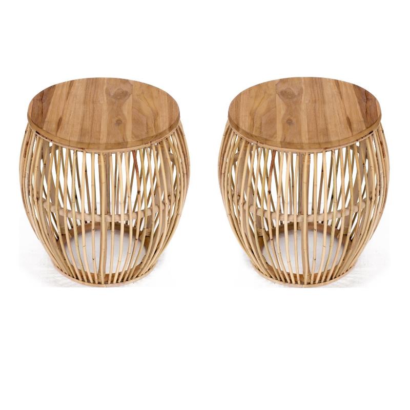 Home Square Durable Rattan Side Table in Natural Finish- Set of 2