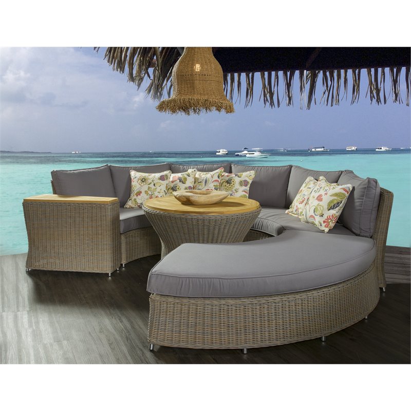 Home Square Wicker Patio End Table in Kubu Gray Finish - Set of 2