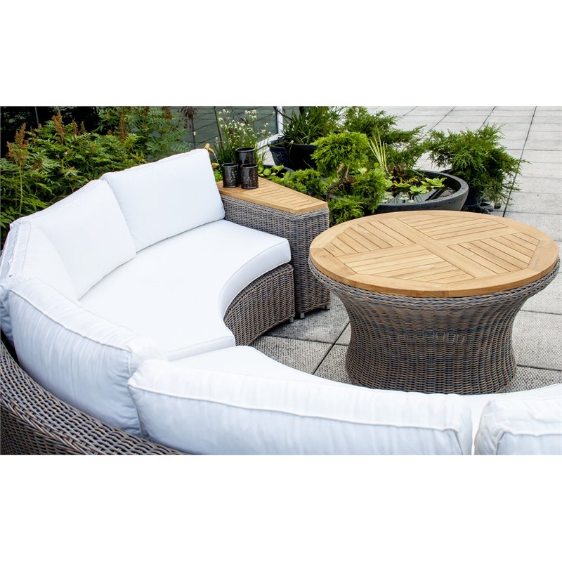 Home Square Wicker Patio End Table in Kubu Gray Finish - Set of 2