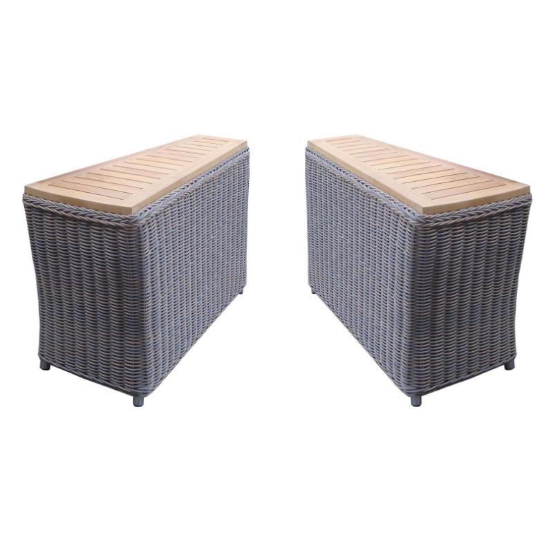 Home Square Wicker Patio End Table in Kubu Gray Finish - Set of 2