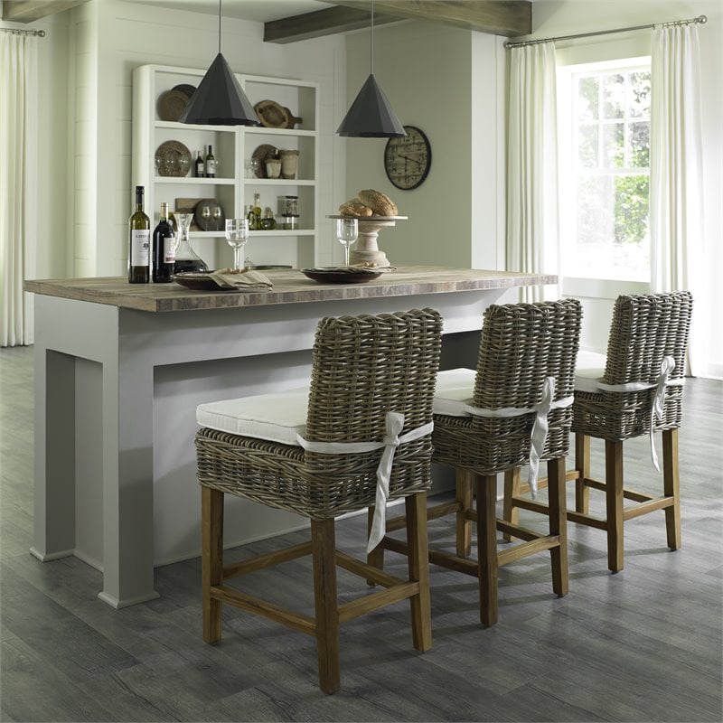 Home Square Rattan Counterstool in Kubu Gray Finish - Set of 2