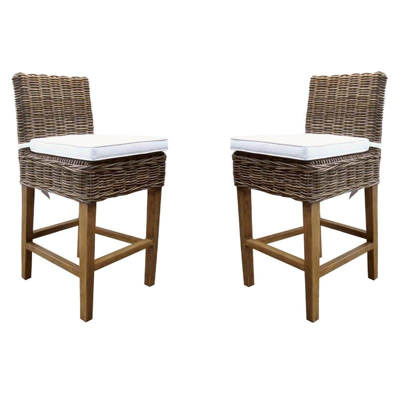 Home Square Rattan Counterstool in Kubu Gray Finish - Set of 2