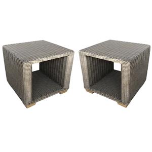 Home Square Wicker Patio Side Table in Kubu Gray Finish - Set of 2