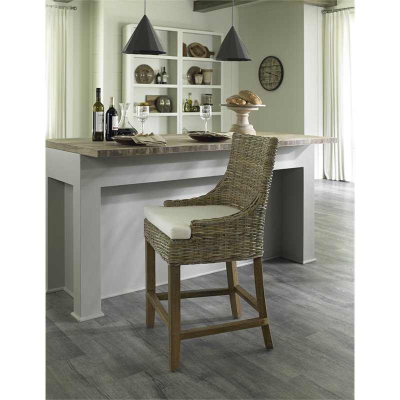 Home Square Wicker Counterstool in Kubu Gray Finish - Set of 2