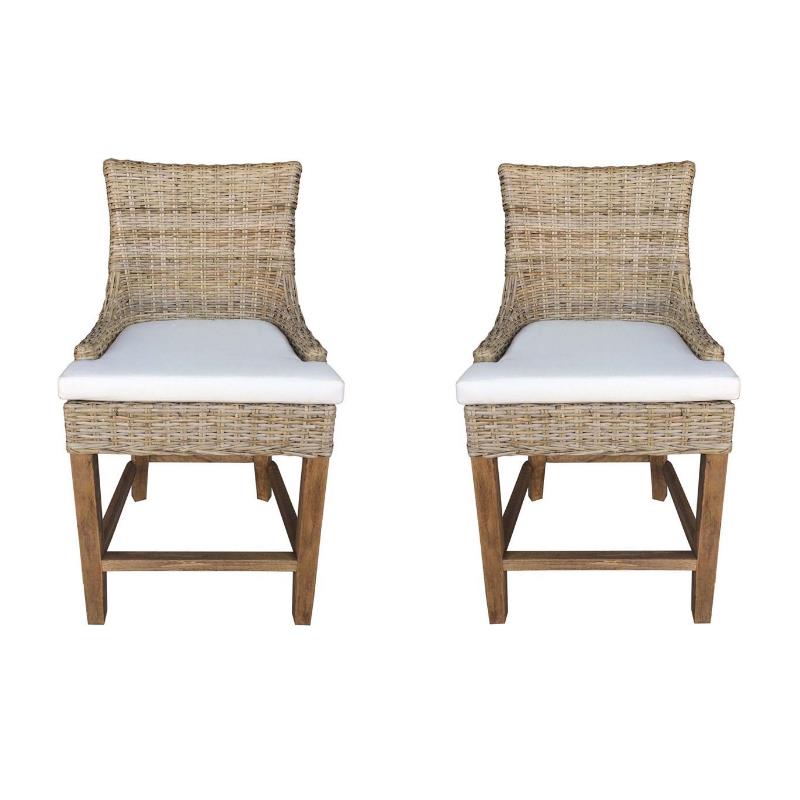 Home Square Wicker Counterstool in Kubu Gray Finish - Set of 2