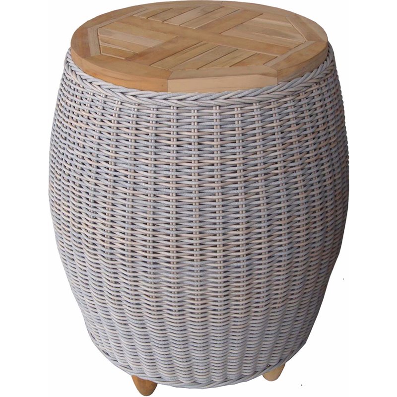 Home Square Aluminum Patio Teak Top End Table in Kubu Gray - Set of 2