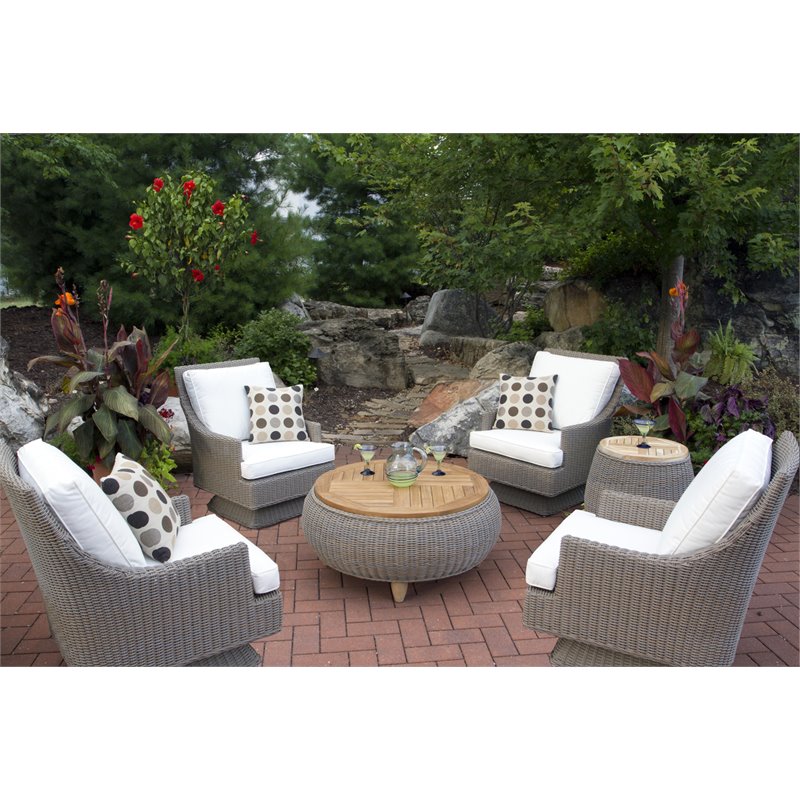 Home Square Aluminum Patio Teak Top End Table in Kubu Gray - Set of 2