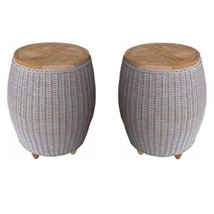 Home Square Aluminum Patio Teak Top End Table in Kubu Gray - Set of 2