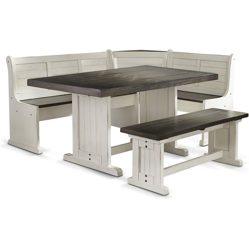 Home Square 2-Piece Set with Breakfast Nook Set and Chair in White & Dark Brown