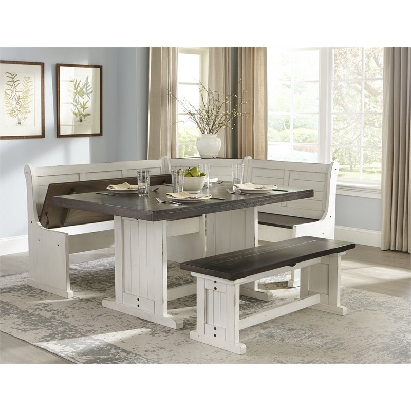 Home Square 2-Piece Set with Breakfast Nook Set and Chair in White & Dark Brown