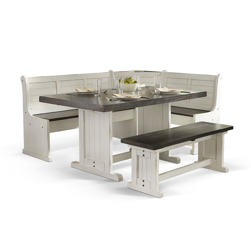 Home Square 2-Piece Set with Breakfast Nook Set and Chair in White & Dark Brown