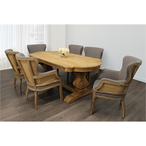 Manhattan Beach 7-Piece Dining Set with 84&quot Natural Table & 6 Gray Armchairs