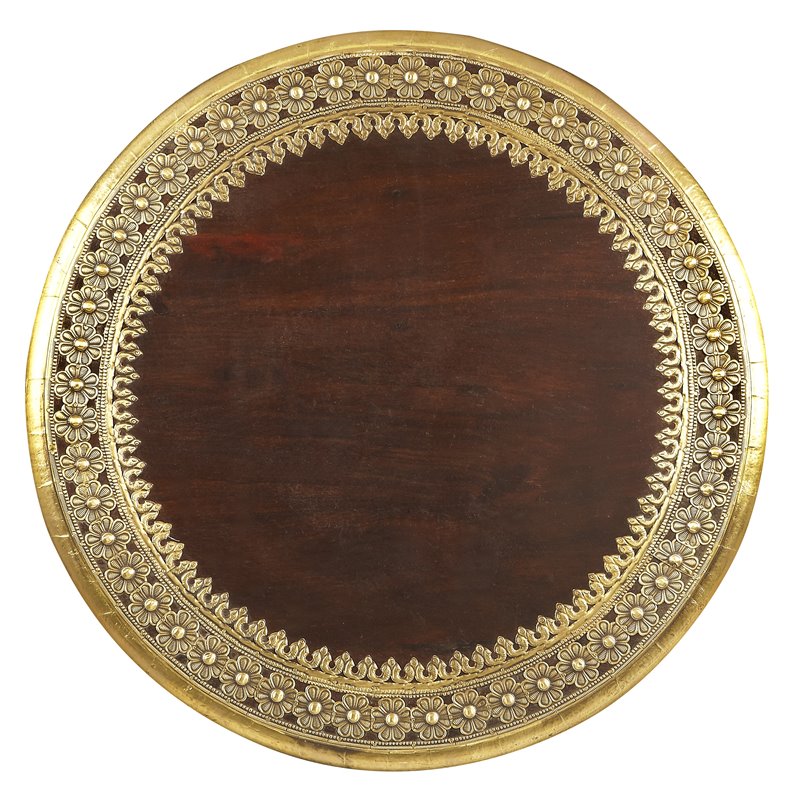 Home Square Traditional Round Accent Table in Brass - Set of 2