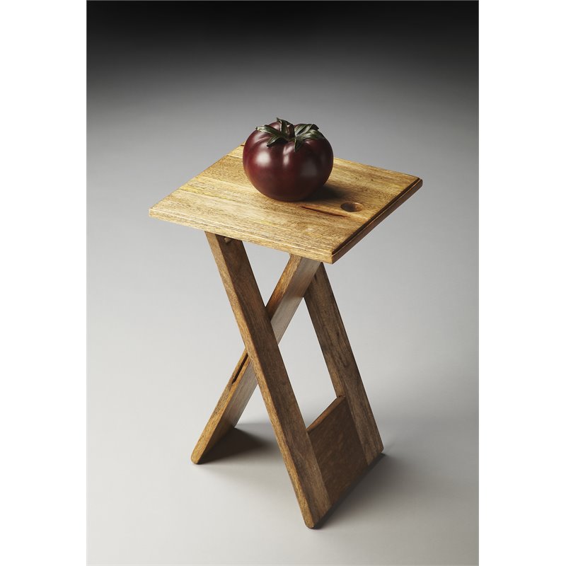 Home Square Transitional Wood Folding Table in Natural Finish - Set of 2