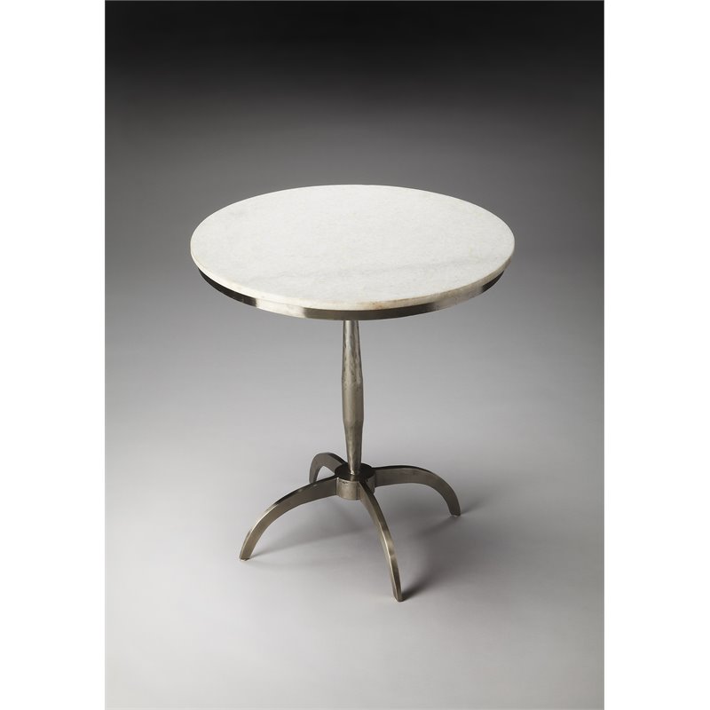 Home Square Modern Marble and Metal Accent Table in White - Set of 2