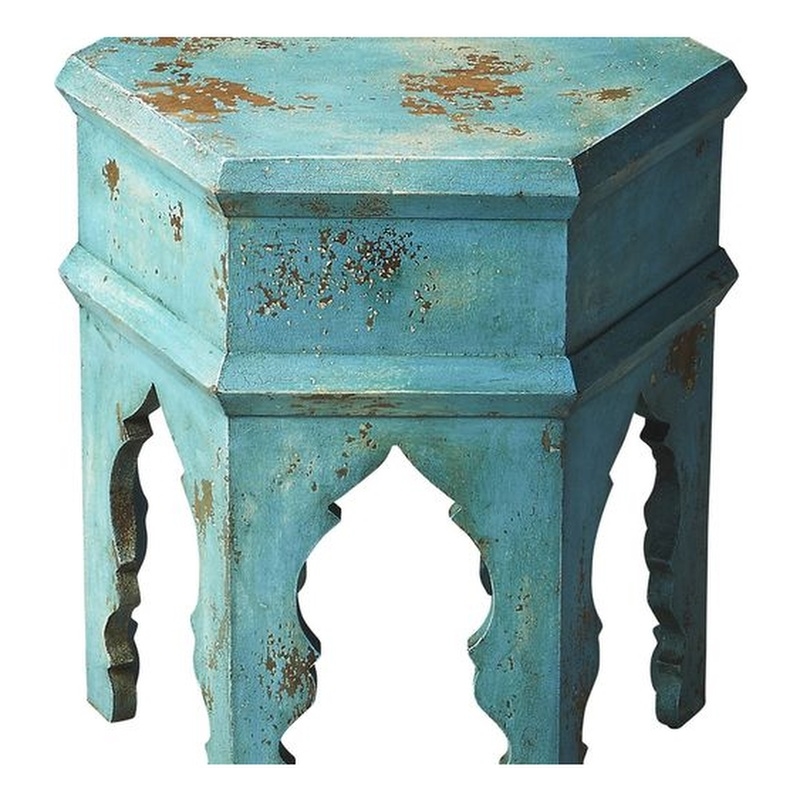 Home Square Solid Wood Bunching Table in Blue Finish - Set of 2