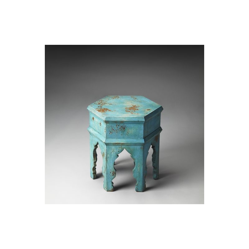 Home Square Solid Wood Bunching Table in Blue Finish - Set of 2