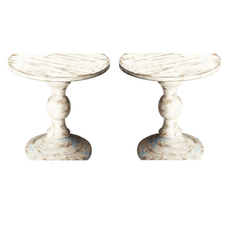 Home Square Solid Wood Pedestal Table in Distressed Artifacts - Set of 2