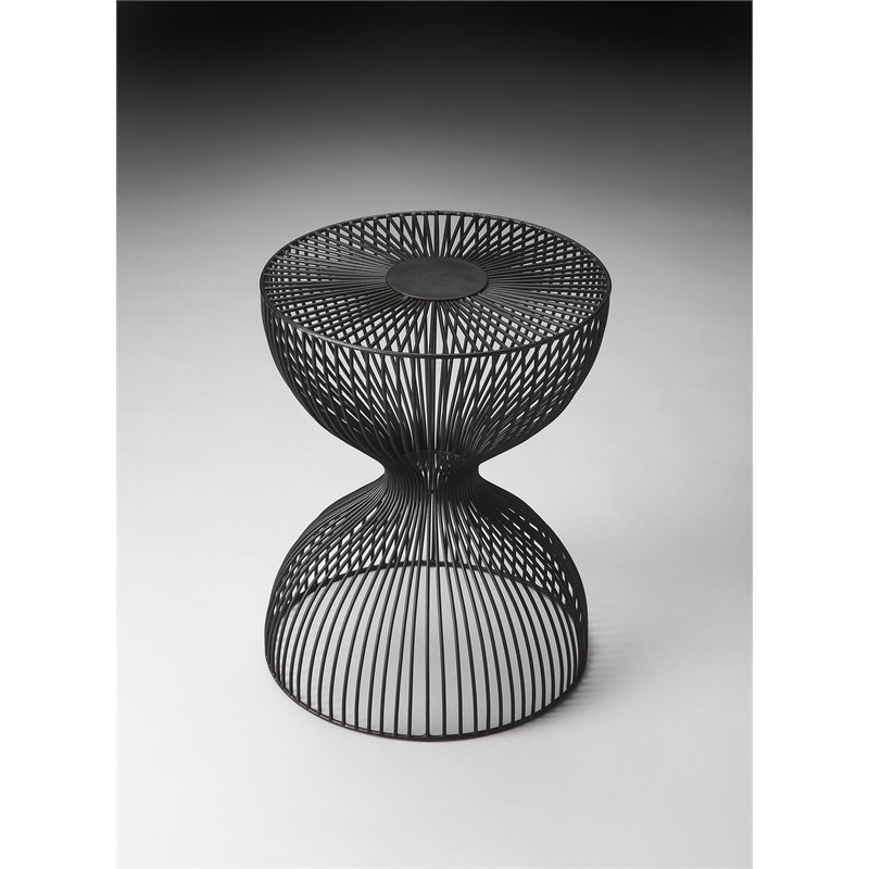 Home Square Modern Iron Cage Bunching Table in Black - Set of 2