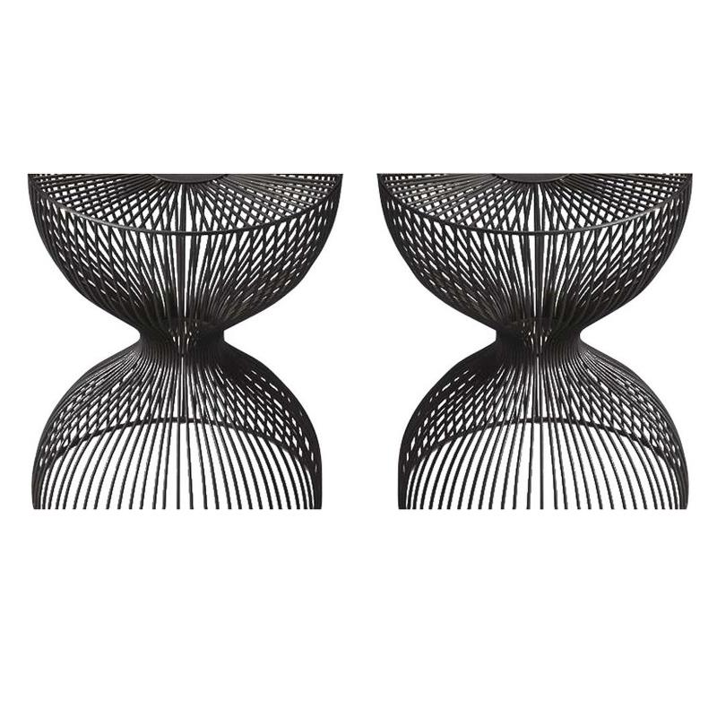Home Square Modern Iron Cage Bunching Table in Black - Set of 2