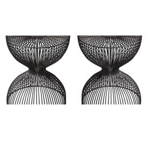 Home Square Modern Iron Cage Bunching Table in Black - Set of 2