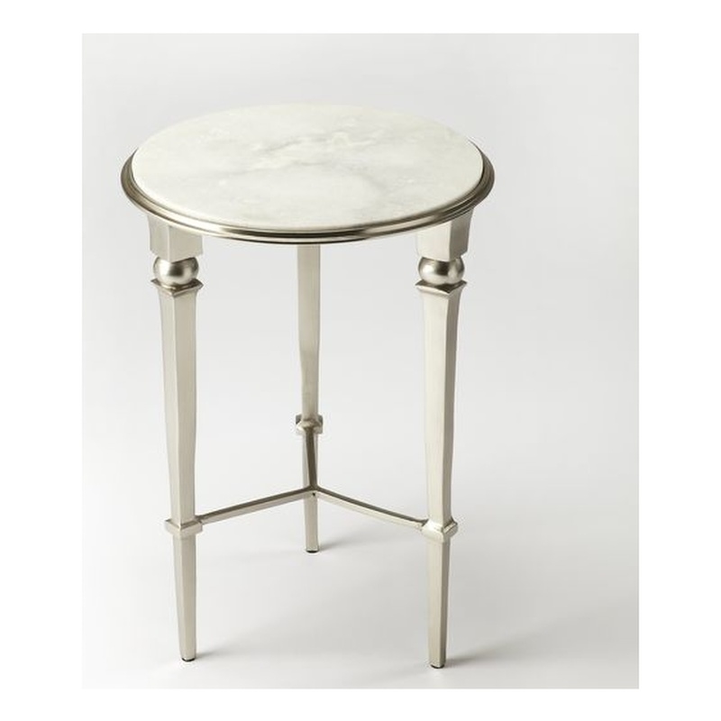 Home Square Modern Marble End Table in Silver Finish - Set of 2