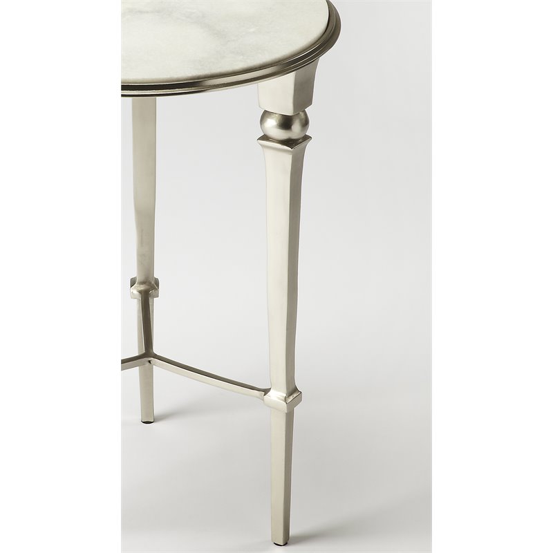 Home Square Modern Marble End Table in Silver Finish - Set of 2