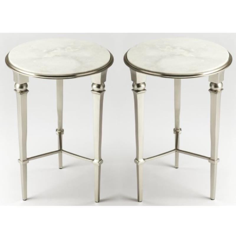 Home Square Modern Marble End Table in Silver Finish - Set of 2