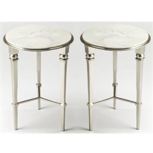 Home Square Modern Marble End Table in Silver Finish - Set of 2